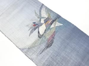 手織り真綿紬抽象花葉模様名古屋帯